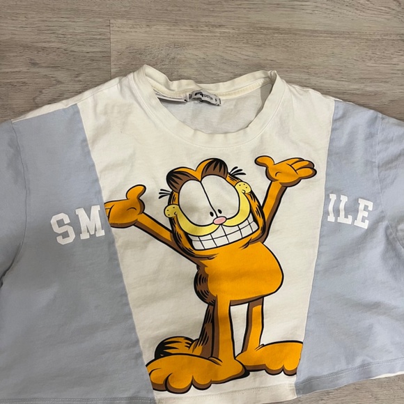 T-Shirt Crop top with Garfield Cat Blue White - Picture 4 of 4